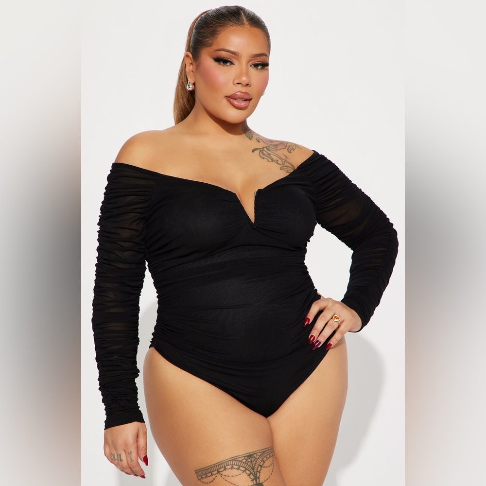 Fashion Nova The Finer Things Mesh Bodysuit Black - Size XL